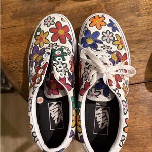 Vans White Platform Sneakers with Multicolored Glitter Floral Design